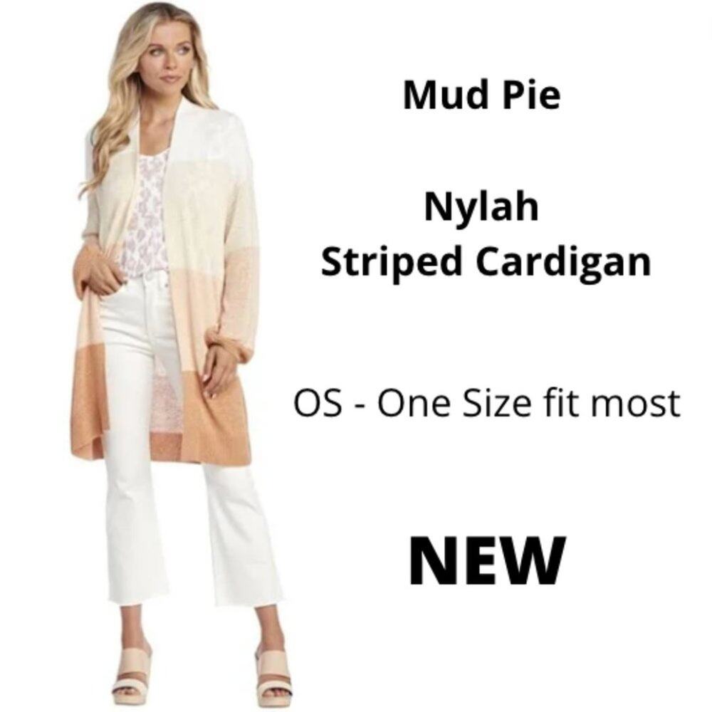 Mud Pie Nylah Striped Cardigan - NEW - size OS tan beige salmon